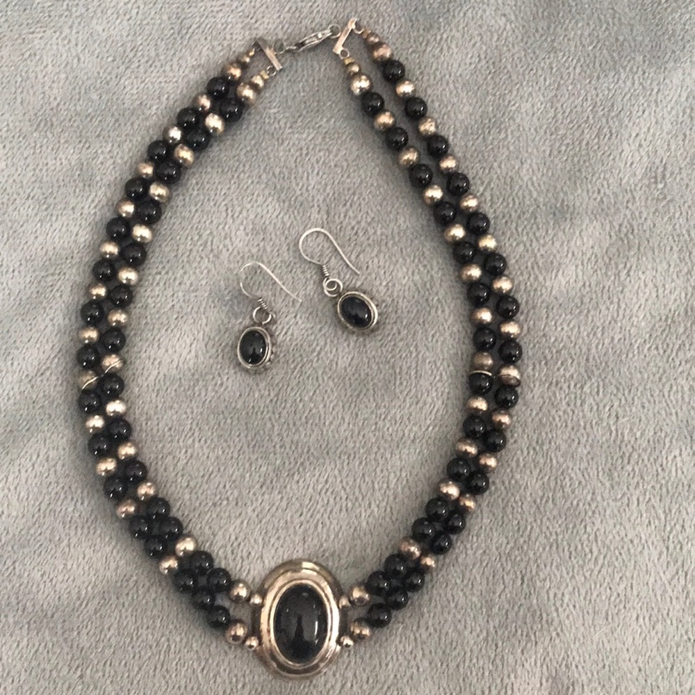 Sterling silver onyx necklace earring set